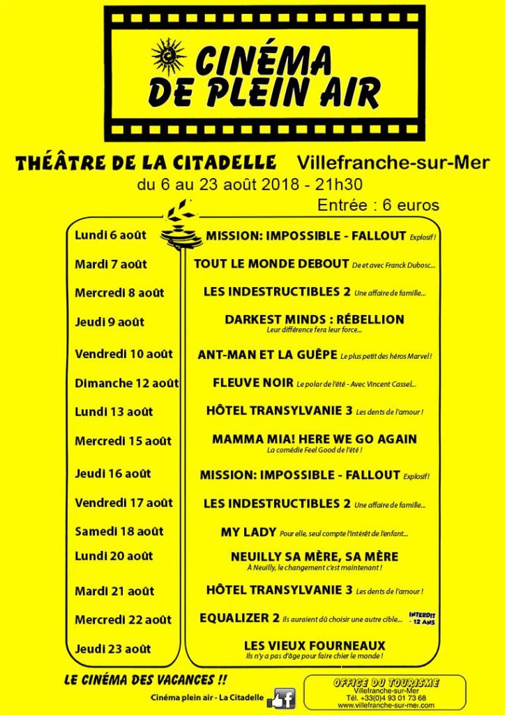 programme cinéma plein air citadelle villefranche